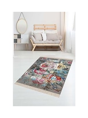 Nacario On The Clouds Gül Desenli Batik Model Dijital Baskı Yıkanabilir Kaymaz Taban Modern Gri S