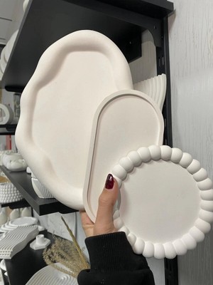 Empressco El Yapımı Üçlü Takı Tabağı, Dekoratif Alçı Süs, 15X15 Cm, Şık Tasarım