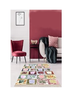 Nacario Pelangi Kırkyama Patchwork Desenli Etnik Dijital Baskı Yıkanabilir Kaymaz Taban Salon Hal