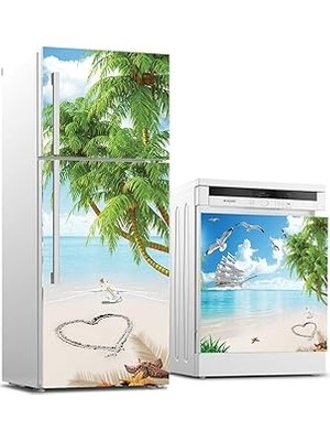 Nacario Buzdolabı ve Bulaşık Makinası Beyaz Eşya Sticker Kaplama Deniz Kalp