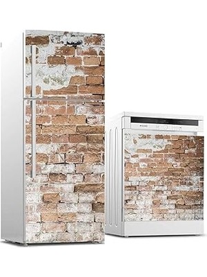 Nacario Buzdolabı ve Bulaşık Makinası Beyaz Eşya Sticker Kaplama Tuğla Duvar