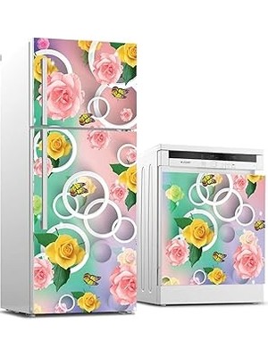 Nacario Buzdolabı ve Bulaşık Makinası Beyaz Eşya Sticker Kaplama Sarı Çiçek Kelebek