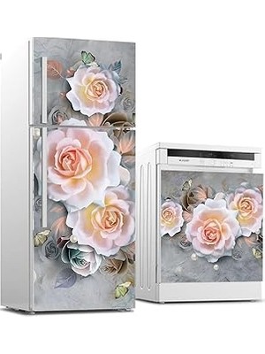 Nacario Buzdolabı ve Bulaşık Makinası Beyaz Eşya Sticker Kaplama 3D Gül
