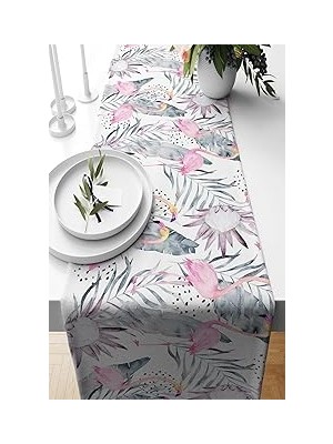 Nacario Pelangi Tropikal Renkli Yapraklar Pembe Flamingo Leke Tutmaz Kumaş Salon Mutfak Masa Ranır
