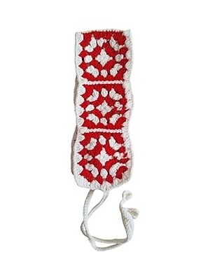 Nacario El Yapımı Tığ Işi Kırmızı-Beyaz Desenli Bandana, Örgü Saç Bandı