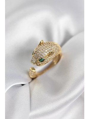 Aydogan's Jaguar Model Gold Renk Zirkon Taşlı Kadın Yüzük - TJ-BYK3934