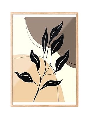 Nacario Zestia Ahşap Çerçeveli Tablo, Siyah Yapraklar, Minimal Hat Çizimi Poster No: 107923 30 x