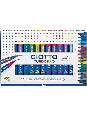 Nacario Giotto Turbo Pro Markör, Çift Uçlu, Yuvarlak Şekilli, Farklı Renklerde, 15 Adet