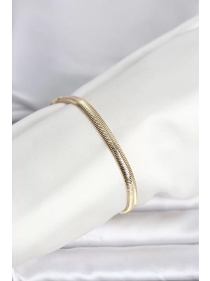Aydogan's cm 14K Gold Renk Yassı Zincir Yılan Model Kadın Bileklik - TJ-BB8297