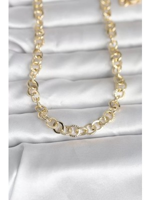 Aydogan's cm 14K Gold Renk Kalın Halka Zincirli 60 cm Kadın Kolye - TJ-BKO10999
