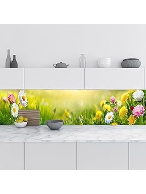 Nacario Mutfak Tezgah Arası Folyo Fayans Kaplama Folyosu Papatyalar 60X300 cm