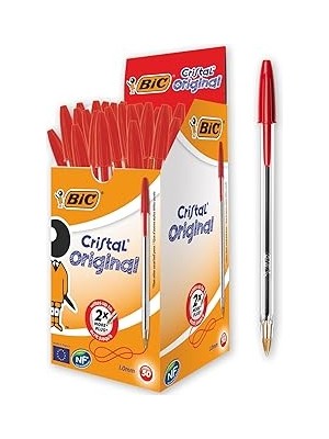 Nacario Bıc Cristal Medium Tükenmez Kalem Kırmızı 50'li Kutu, 1.0 mm Orta Kalınlıkta Uç, Şef