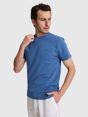 Cacharel Erkek Indigo Slim Fit Pamuk Karışımlı Bisiklet Yaka Basic T-Shirt 50328373-VR028