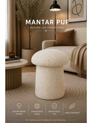 Muba Online Luxury Mantar Puf – Ithal Bukle Kumaş, Modern & Zarif