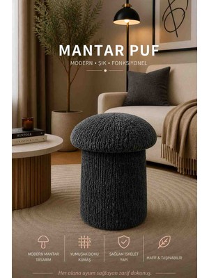 Muba Online Luxury Mantar Puf – Ithal Bukle Kumaş, Modern & Zarif