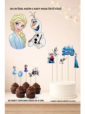 Sinek Kupası Tasarım Elsa Frozen Doğum Günü Süsü Seti - Pasta Süsü, Cupcake Süsü, Pano Masa Üstü Süsü