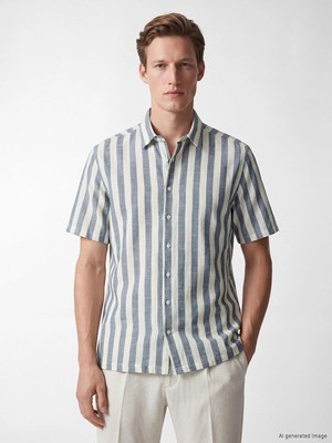 LC Waikiki Regular Fit Çizgili Keten Karışımlı Erkek Gömlek  (S6)