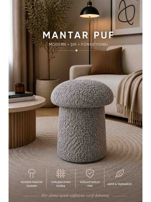 Muba Online Luxury Mantar Puf – Ithal Bukle Kumaş, Modern & Zarif