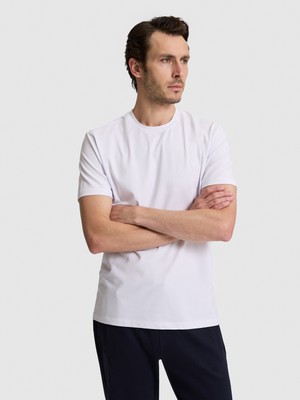Cacharel Erkek Beyaz Slim Fit Pamuk Karışımlı Bisiklet Yaka Basic T-Shirt 50328373-VR013