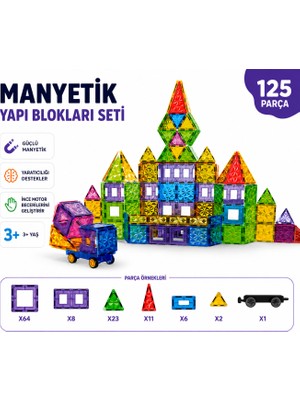 125 Parça Manyetik Yapı Blokları Seti – Eğitici Manyetik Inşa Oyuncağı, Çocuk Gelişim ve Zeka Oyunu 3 Yaş+