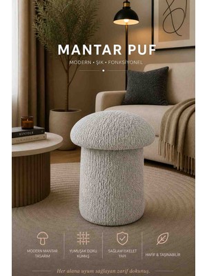 Muba Online Luxury Mantar Puf – Ithal Bukle Kumaş, Modern & Zarif