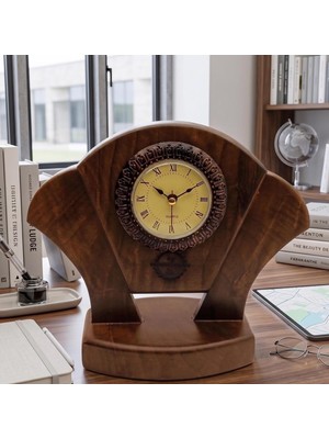 Morgen Craft Tima Ahşap Masa Saati - %100 El Yapımı - Ceviz Ağacı - 20X15X5