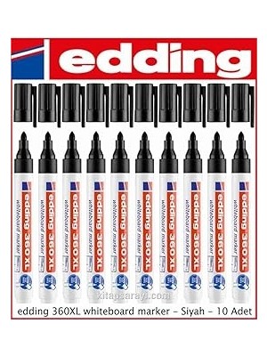 Nacario Edding 360XL Whiteboard Marker, Siyah, 10'lu Paket