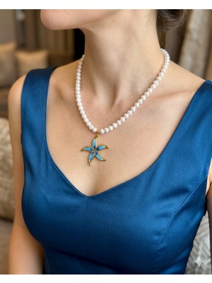 Eyla Collection Gerçek Inci Çiçek Kolye - Gold Detaylı Premium Tasarım