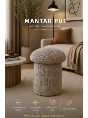 Muba Online Luxury Mantar Puf – Ithal Bukle Kumaş, Modern & Zarif