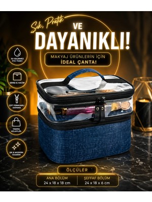 Uydee Makyaj Çantası Bavulu Seyahat Makyaj Seti Profesyonel Bölmeli Kozmetik Şeffaf Makyaj Çantası