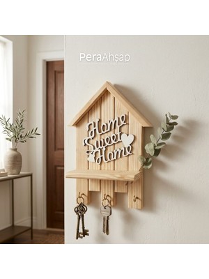 Pera Wooden Key No.03 Kalp Detaylı Ev Model Ahşap Anahtarlık