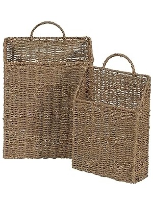 Nacario Household Essentials ML-5613 Deniz Yosunundan Duvar Sepeti Seti, Kahverengi, 2 Parça