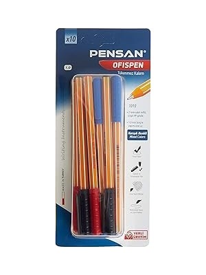 Nacario Pensan PE01010TKKRMT10 1010 Tükenmez Kalem, 10 Lu Blister 1 Mm,çok_renkli