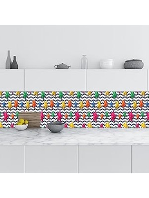 Nacario Mutfak Tezgah Arası Folyo Fayans Kaplama Folyosu Renkli Yıldızlar 60X500 cm