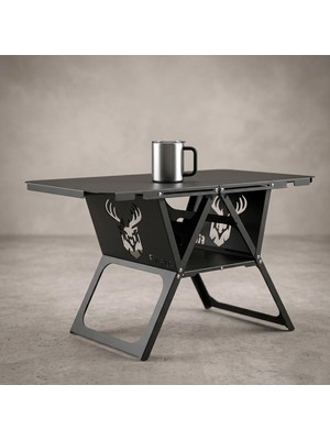 Fiways Axıs™ V2 Mat Siyah Metal Kamp Masası, 1mm Çelik Gövde, Profesyonel Katlanır Çantalı Outdoor Sehpa