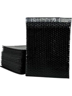 Nacario Siyah Bantlı Kapaklı Baloncuklu Torba, Balonlu Patpat Torba 20CM(EN) X25CM(BOY)+5CM(KAPAK)