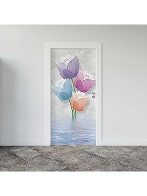 Nacario Kapı Giydirme Kapı Sticker Folyosu 3D Renkli Çiçekler
