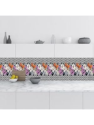Nacario Mutfak Tezgah Arası Folyo Fayans Kaplama Folyosu Çizim Çiçekler 60X200 cm