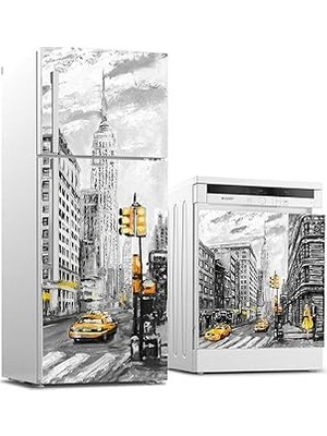 Nacario Buzdolabı ve Bulaşık Makinası Beyaz Eşya Sticker Kaplama Newyork Yağlıboya