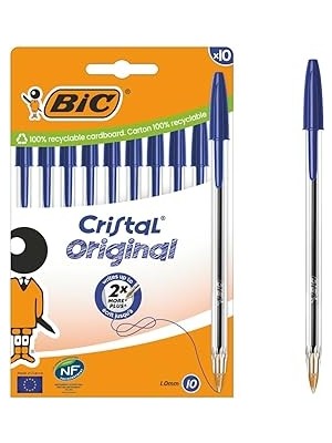 Nacario Bıc Cristal Orijinal Tükenmez Kalem, Orta Uçlu (1,00 Mm), Altıgen Şaft ve Uygun Kapaklı