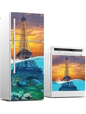 Nacario Buzdolabı ve Bulaşık Makinası Beyaz Eşya Sticker Kaplama Batık Eyfel