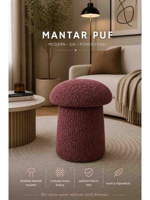 Muba Online Luxury Mantar Puf – Ithal Bukle Kumaş, Modern & Zarif