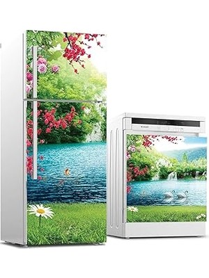 Nacario Buzdolabı ve Bulaşık Makinası Beyaz Eşya Sticker Kaplama Şelale Çiçek
