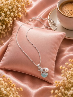Jammy Jewerly Deniz Yıldızı, Deniz Kabuğu ve Inci Figürlü Çelik Kolye