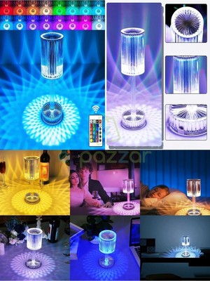Empressco Renkli 16 Renkli Diamond Masa Lambası, Dokunmatik, Kumandalı, USB Şarjlı