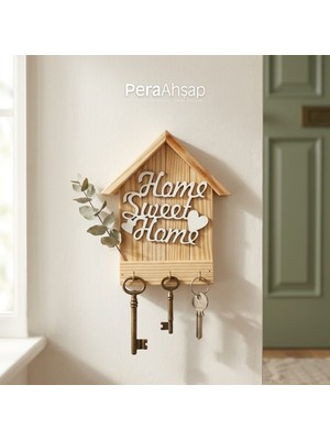 Pera Wooden Key No.04 Kalp Detaylı Mini Ev Ahşap Anahtarlık