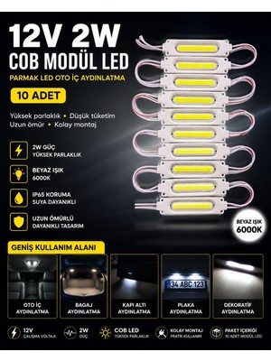 Kuzey Aksesuar 12V 2W Cob Modül LED Parmak LED Oto Iç Aydınlatma Beyaz 10 Adet