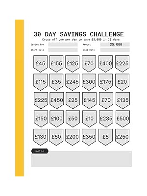 Nacario Independently Published 30 Day Money Challenge Tracker: £5k Savings Challenge In A Month -