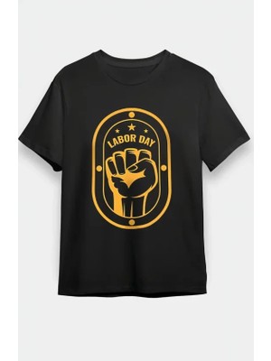 Civetta 1 Mayıs Labor Day Emekçi Temalı Baskılı Oversize Bisiklet Yaka T-Shirt - Siyah