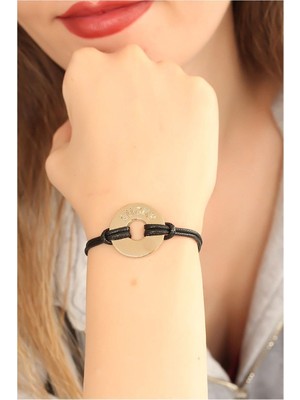 Moco Lucky (Şanslı) Siyah Deri Ipli Unisex Mood Bileklik